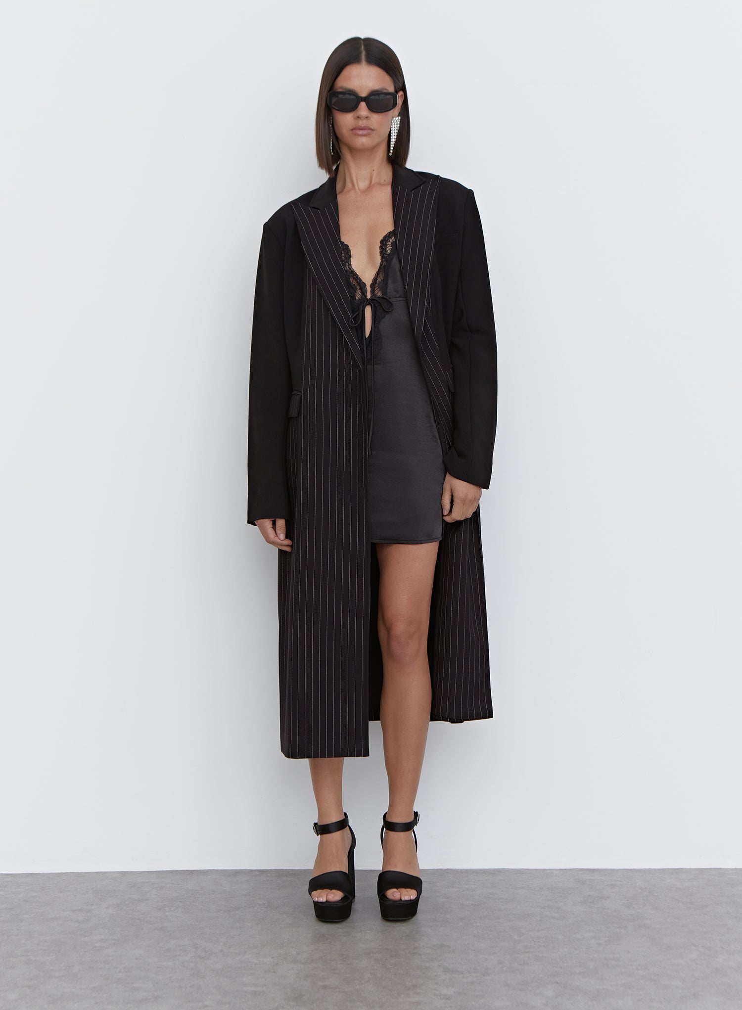 Black Satin Lace Trim Mini Dress